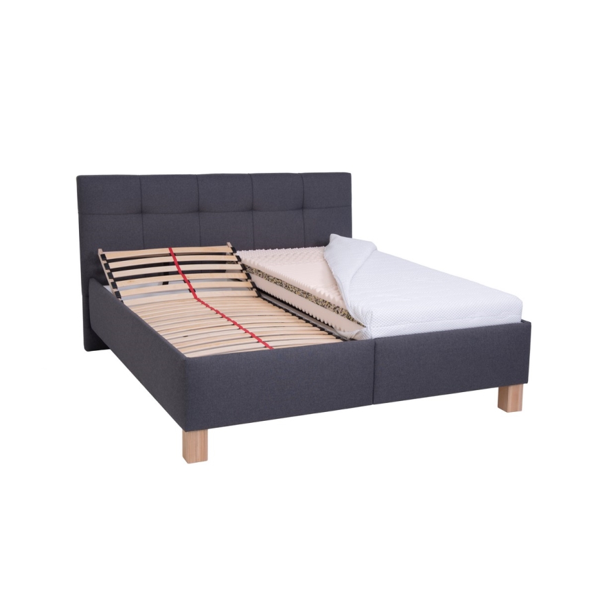 Cama tapizada con colchón y espacio de almacenamiento MARIA 180x200 cm gris