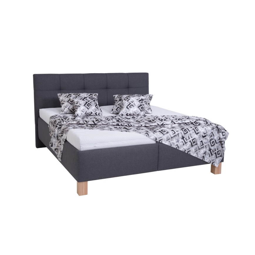 Cama tapizada con colchón y espacio de almacenamiento MARIA 180x200 cm gris