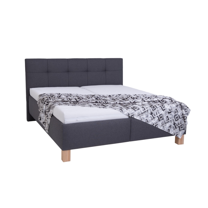 Cama tapizada con colchón y espacio de almacenamiento MARIA 180x200 cm gris
