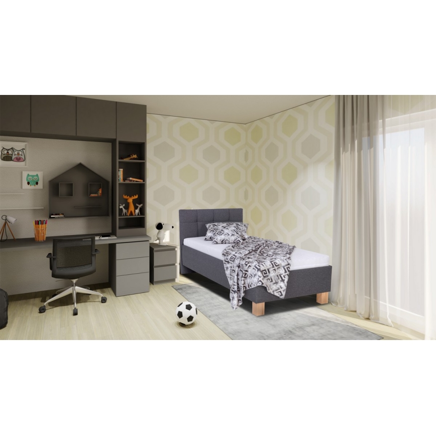 Cama tapizada con colchón y espacio de almacenamiento MARIA ONE 90x200 cm gris