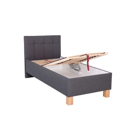 Cama tapizada con colchón y espacio de almacenamiento MARIA ONE 90x200 cm gris