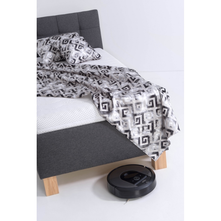 Cama tapizada con colchón y espacio de almacenamiento MARIA ONE 90x200 cm gris