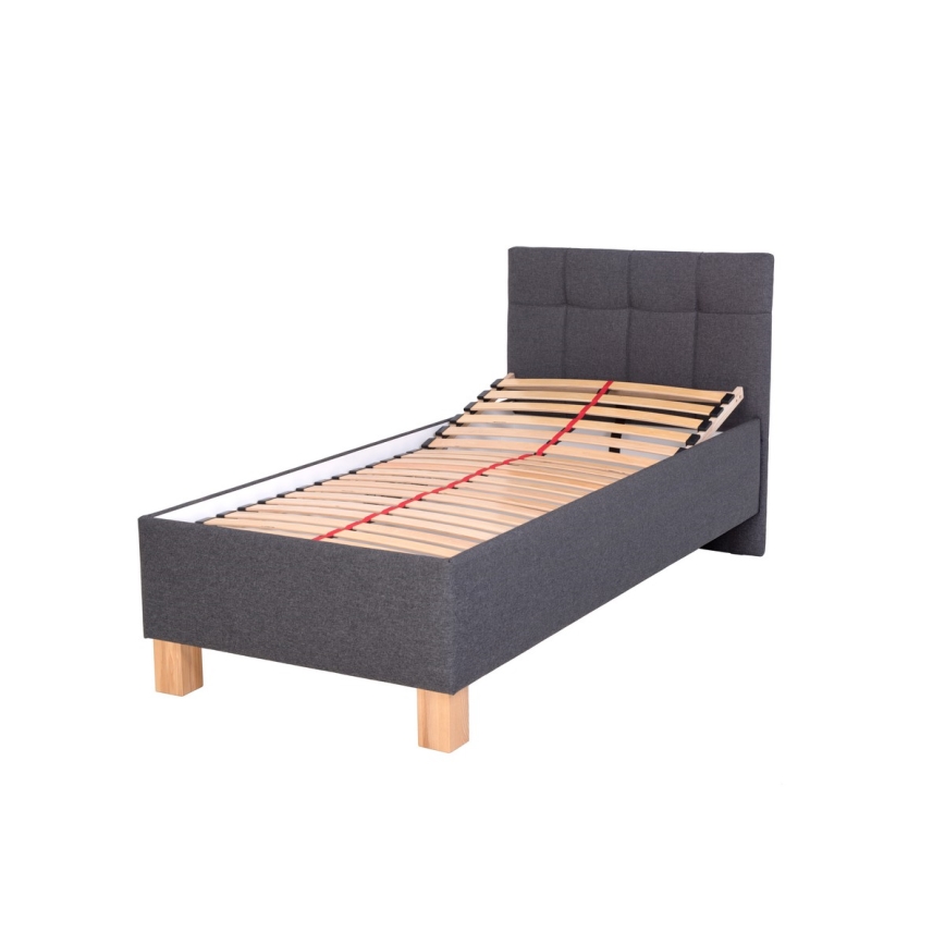 Cama tapizada con colchón y espacio de almacenamiento MARIA ONE 90x200 cm gris