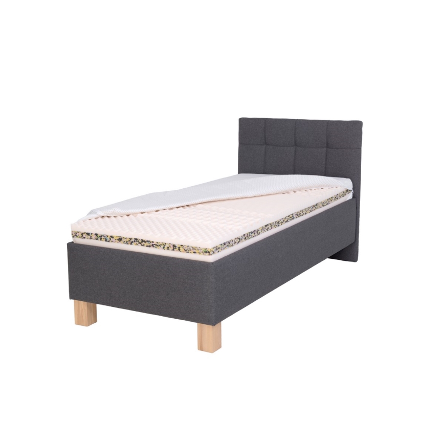Cama tapizada con colchón y espacio de almacenamiento MARIA ONE 90x200 cm gris