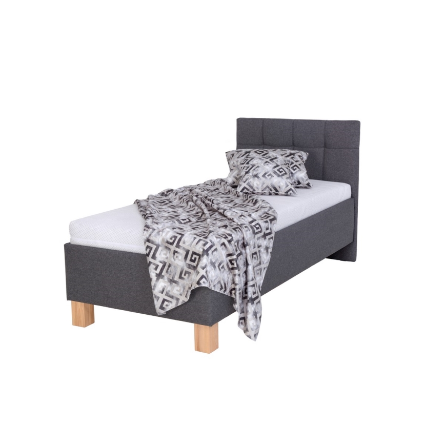 Cama tapizada con colchón y espacio de almacenamiento MARIA ONE 90x200 cm gris