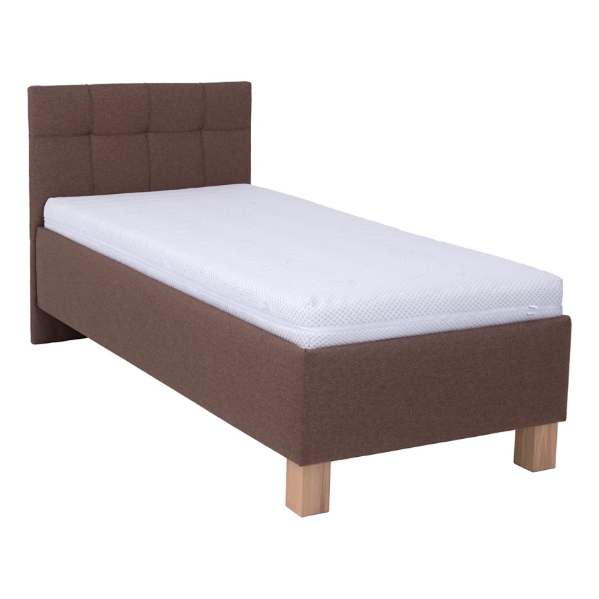 Cama tapizada con colchón y espacio de almacenamiento MARIA ONE 90x200 cm marrón