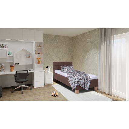 Cama tapizada con colchón y espacio de almacenamiento MARIA ONE 90x200 cm marrón