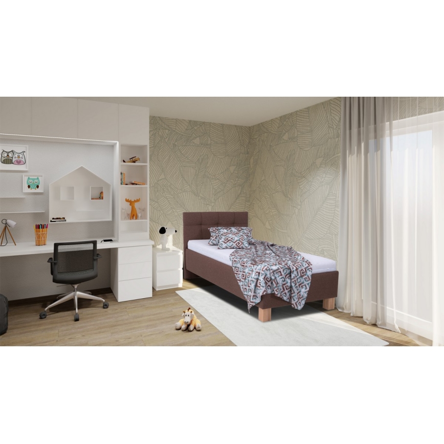 Cama tapizada con colchón y espacio de almacenamiento MARIA ONE 90x200 cm marrón