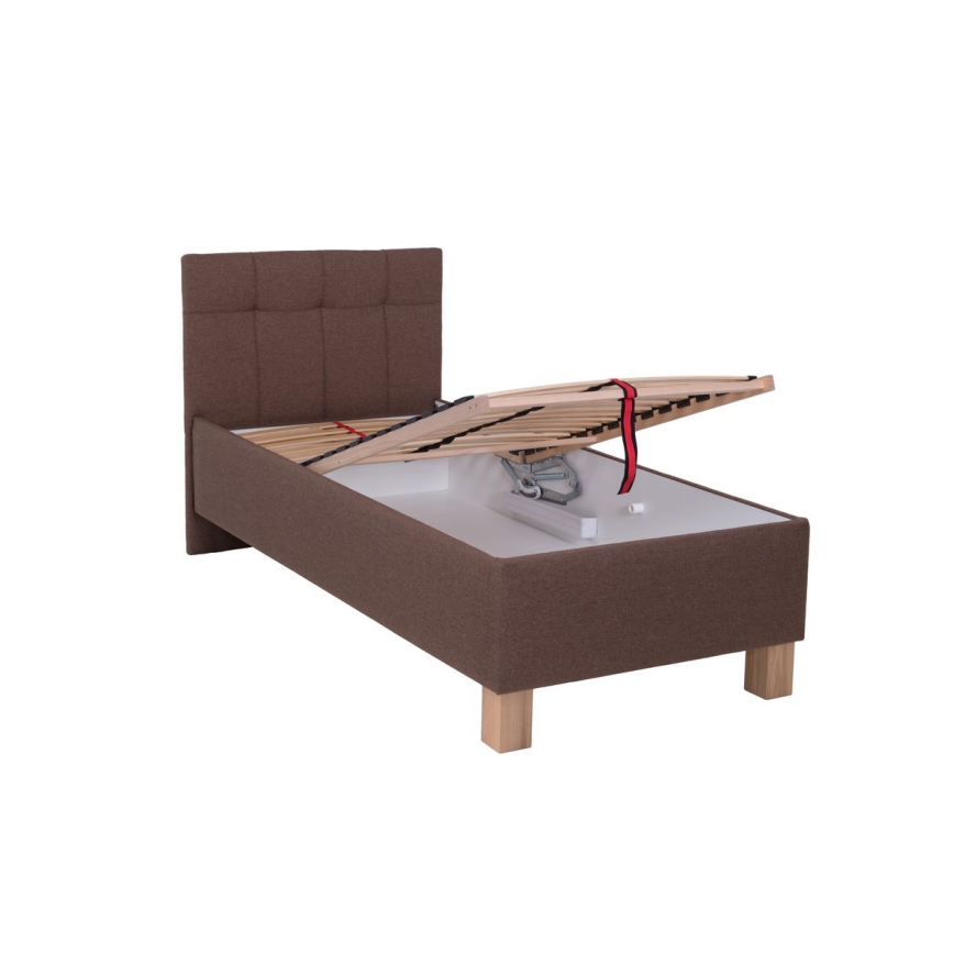 Cama tapizada con colchón y espacio de almacenamiento MARIA ONE 90x200 cm marrón