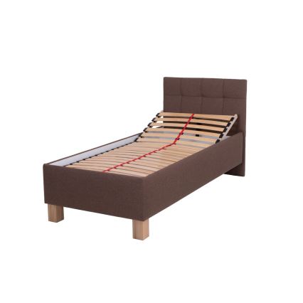 Cama tapizada con colchón y espacio de almacenamiento MARIA ONE 90x200 cm marrón