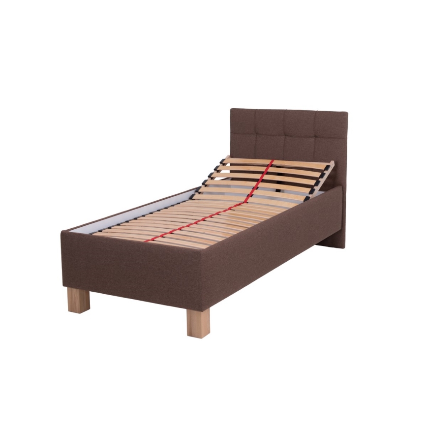 Cama tapizada con colchón y espacio de almacenamiento MARIA ONE 90x200 cm marrón