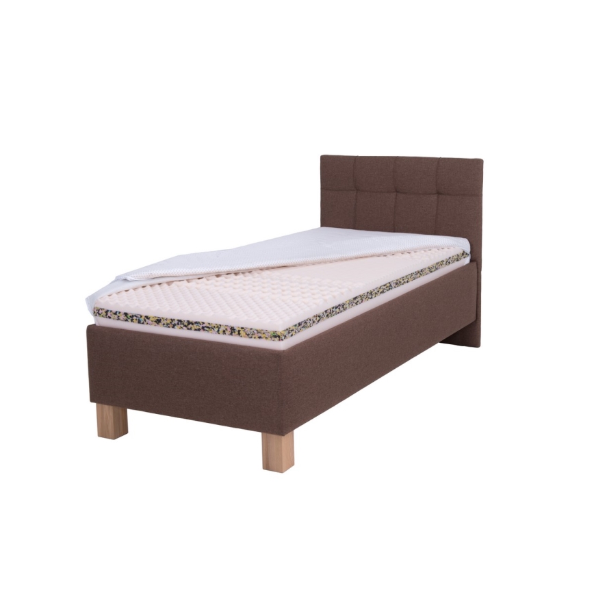 Cama tapizada con colchón y espacio de almacenamiento MARIA ONE 90x200 cm marrón