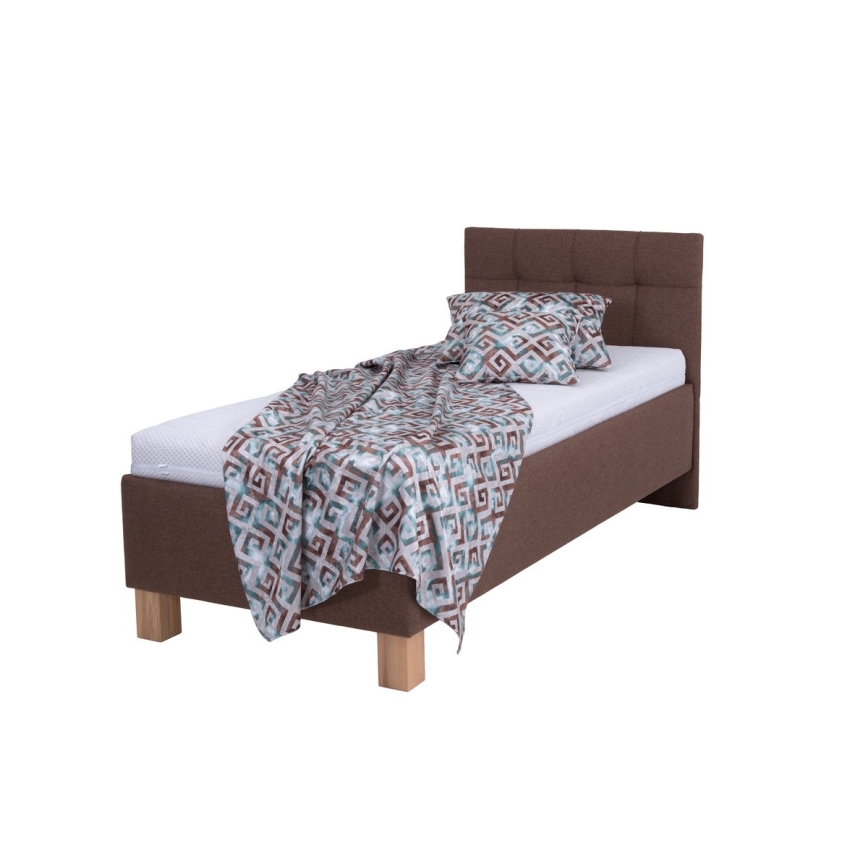 Cama tapizada con colchón y espacio de almacenamiento MARIA ONE 90x200 cm marrón