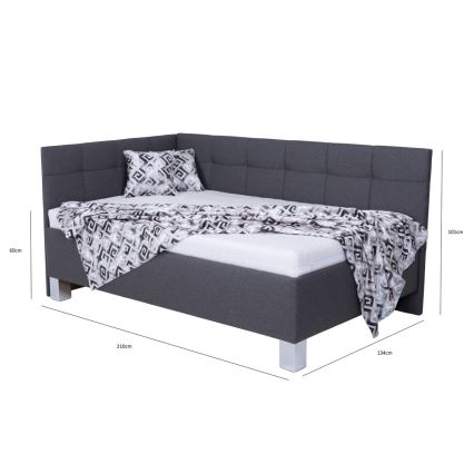 Cama tapizada con colchón y espacio de almacenamiento MARIA PETITE 120x200 cm gris