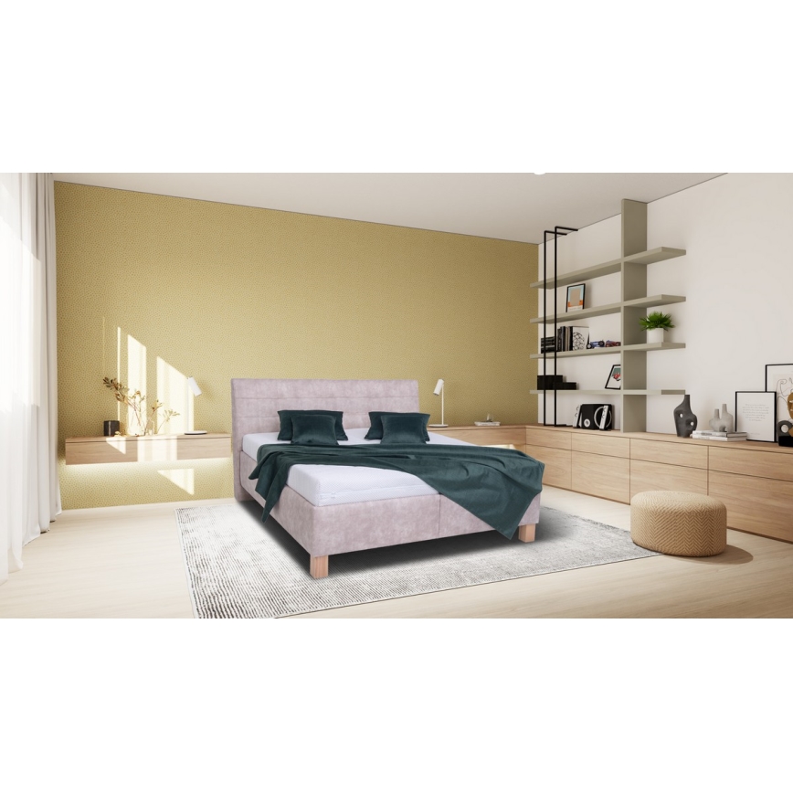 Cama tapizada con colchón y espacio de almacenamiento VIOLET 160x200 cm beige