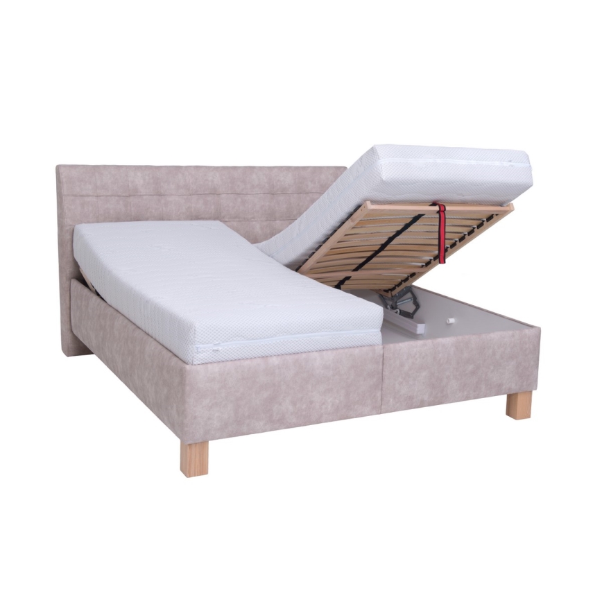 Cama tapizada con colchón y espacio de almacenamiento VIOLET 160x200 cm beige