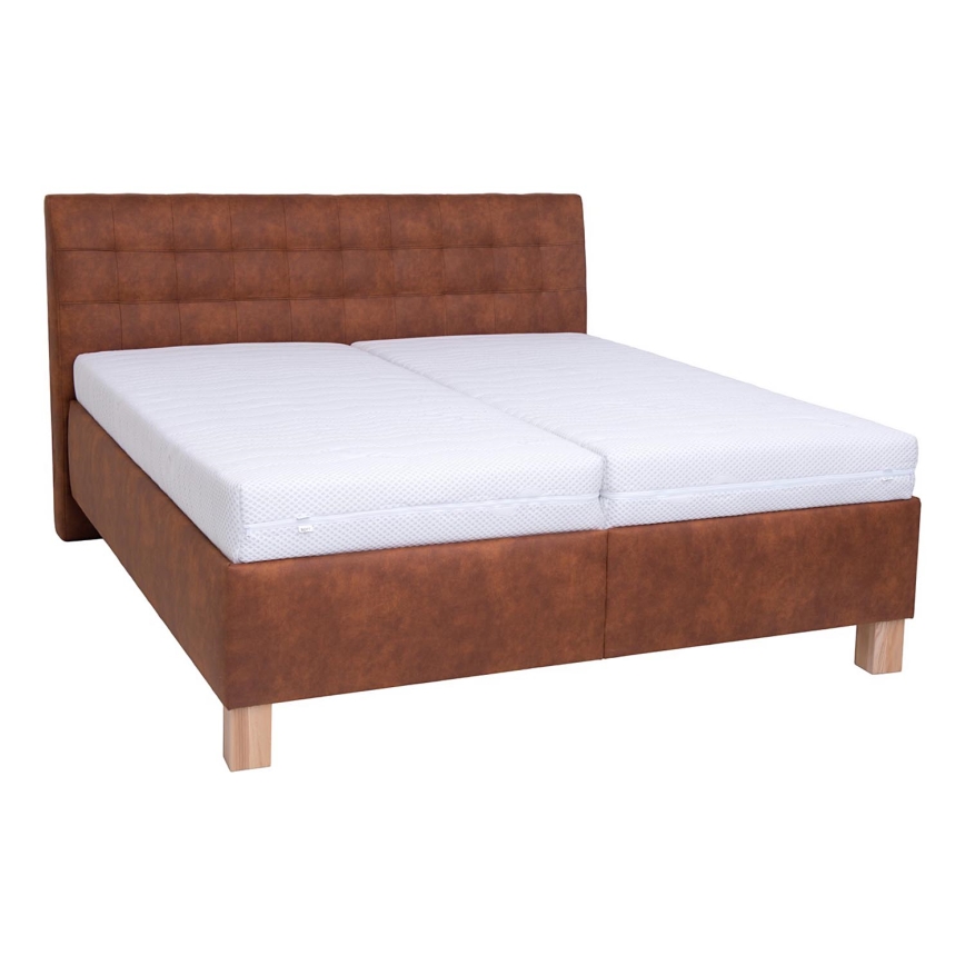 Cama tapizada con colchón y espacio de almacenamiento VIOLET 160x200 cm coñac marrón
