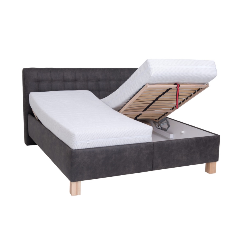 Cama tapizada con colchón y espacio de almacenamiento VIOLET 160x200 cm gris oscuro