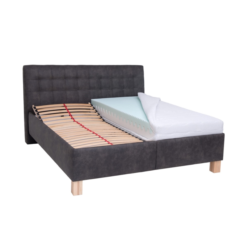 Cama tapizada con colchón y espacio de almacenamiento VIOLET 160x200 cm gris oscuro