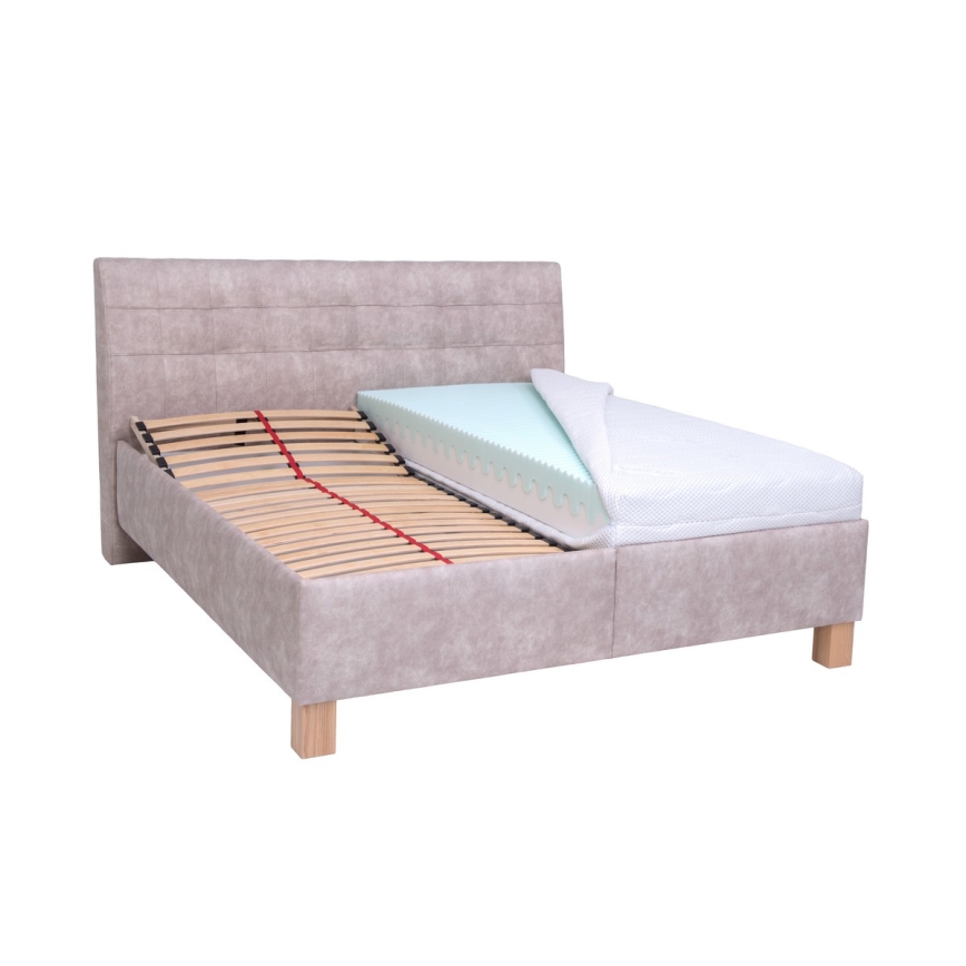 Cama tapizada con colchón y espacio de almacenamiento VIOLET 180x200 cm beige