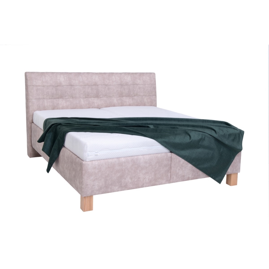 Cama tapizada con colchón y espacio de almacenamiento VIOLET 180x200 cm beige