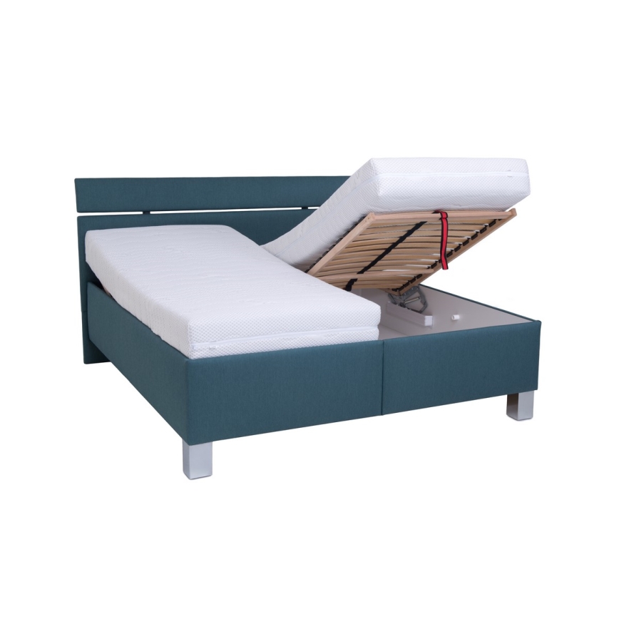 Cama tapizada con espacio de almacenamiento sin colchón ALIS 160x200 cm azul petróleo