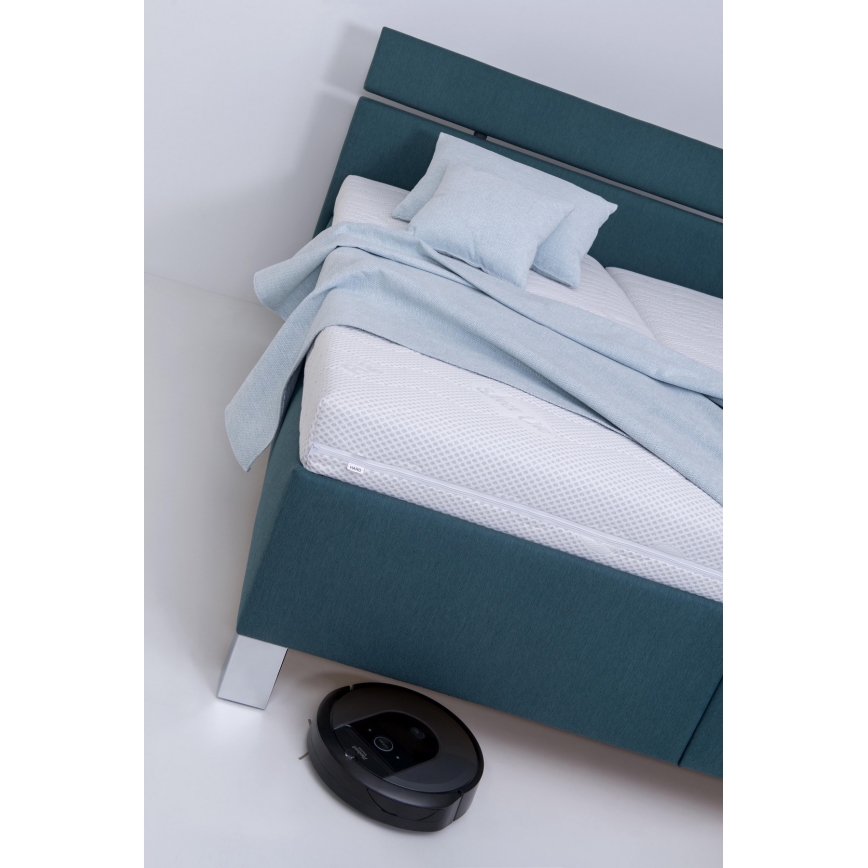 Cama tapizada con espacio de almacenamiento sin colchón ALIS 160x200 cm azul petróleo