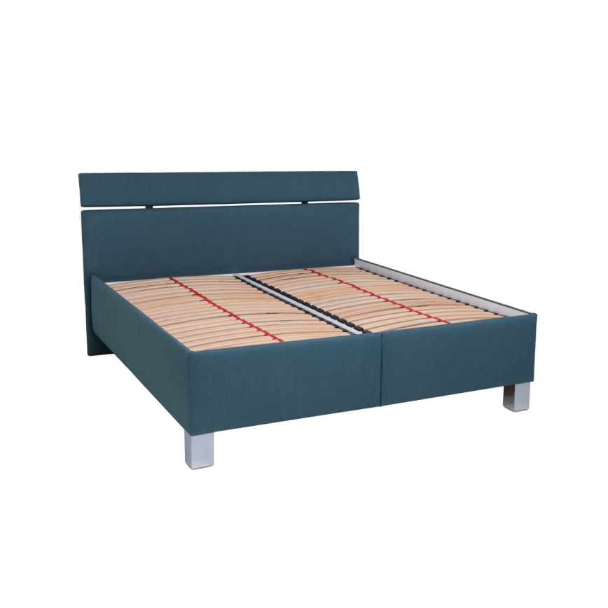 Cama tapizada con espacio de almacenamiento sin colchón ALIS 160x200 cm azul petróleo