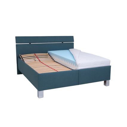 Cama tapizada con espacio de almacenamiento sin colchón ALIS 160x200 cm azul petróleo