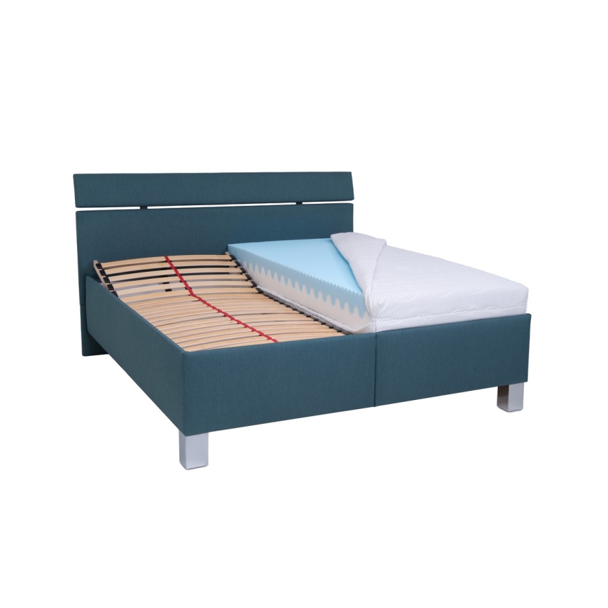 Cama tapizada con espacio de almacenamiento sin colchón ALIS 160x200 cm azul petróleo