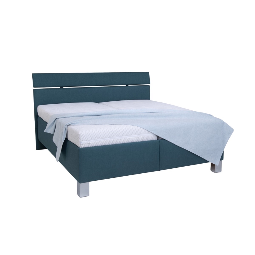 Cama tapizada con espacio de almacenamiento sin colchón ALIS 160x200 cm azul petróleo