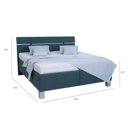 Cama tapizada con espacio de almacenamiento sin colchón ALIS 160x200 cm azul petróleo