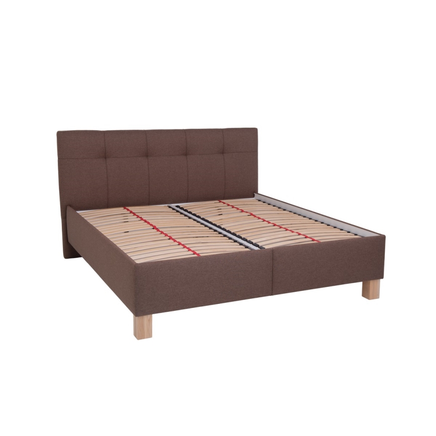 Cama tapizada con espacio de almacenamiento sin colchón MARIA 160x200 cm marrón