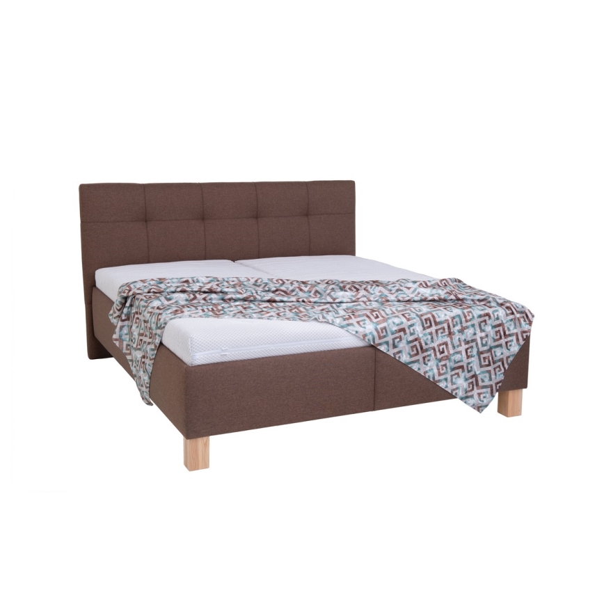 Cama tapizada con espacio de almacenamiento sin colchón MARIA 160x200 cm marrón