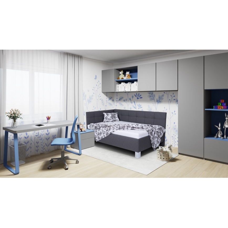 Cama tapizada con espacio de almacenamiento sin colchón MARIA PETITE 120x200 cm gris