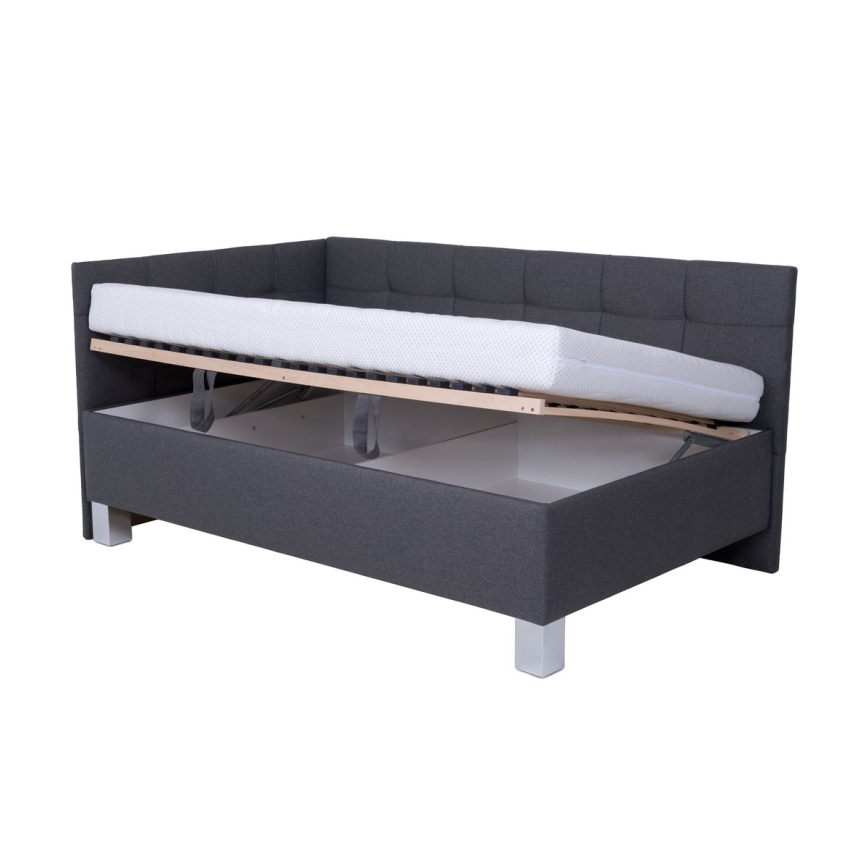 Cama tapizada con espacio de almacenamiento sin colchón MARIA PETITE 120x200 cm gris
