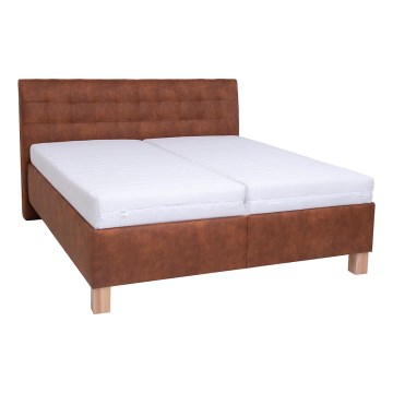 Cama tapizada con espacio de almacenamiento sin colchón VIOLET 180x200 cm coñac marrón