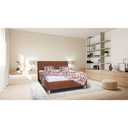 Cama tapizada con espacio de almacenamiento sin colchón VIOLET 180x200 cm coñac marrón