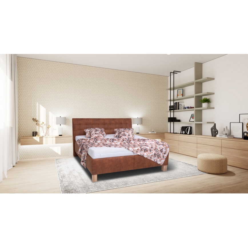 Cama tapizada con espacio de almacenamiento sin colchón VIOLET 180x200 cm coñac marrón