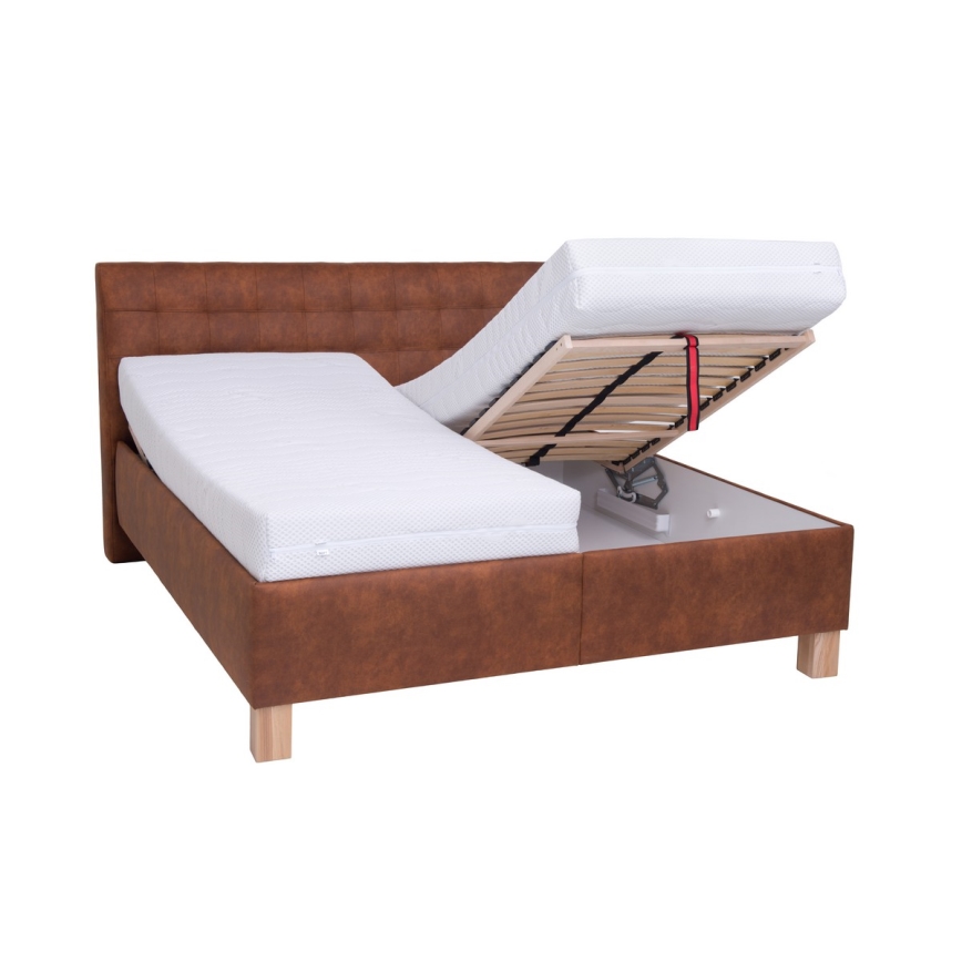 Cama tapizada con espacio de almacenamiento sin colchón VIOLET 180x200 cm coñac marrón