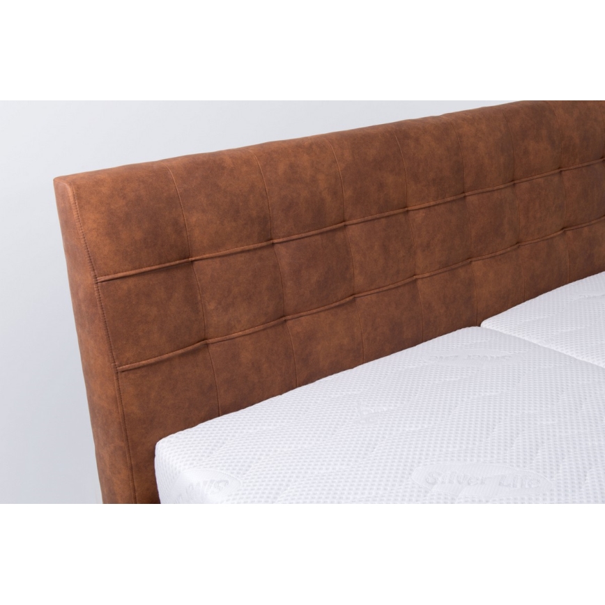 Cama tapizada con espacio de almacenamiento sin colchón VIOLET 180x200 cm coñac marrón