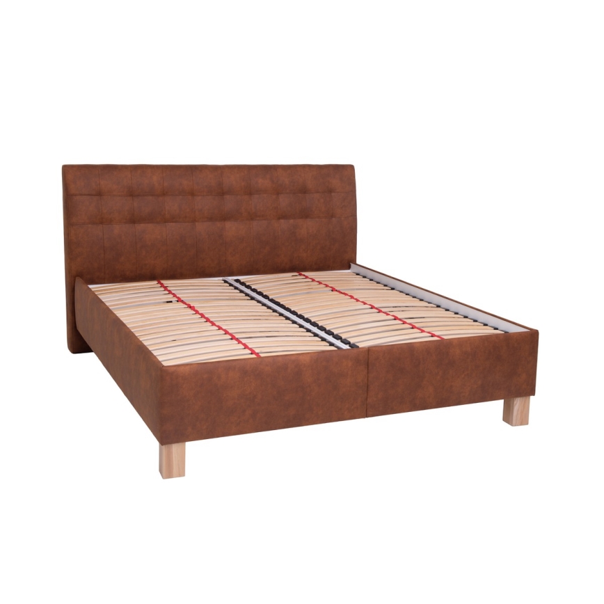 Cama tapizada con espacio de almacenamiento sin colchón VIOLET 180x200 cm coñac marrón