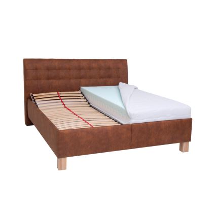 Cama tapizada con espacio de almacenamiento sin colchón VIOLET 180x200 cm coñac marrón