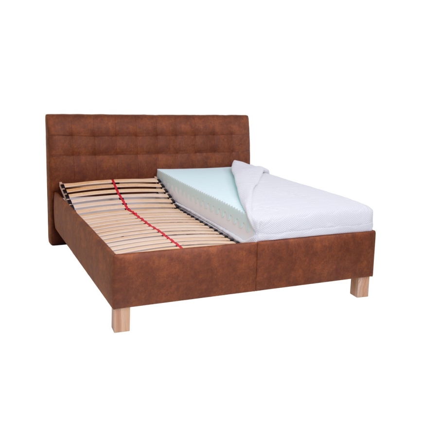 Cama tapizada con espacio de almacenamiento sin colchón VIOLET 180x200 cm coñac marrón
