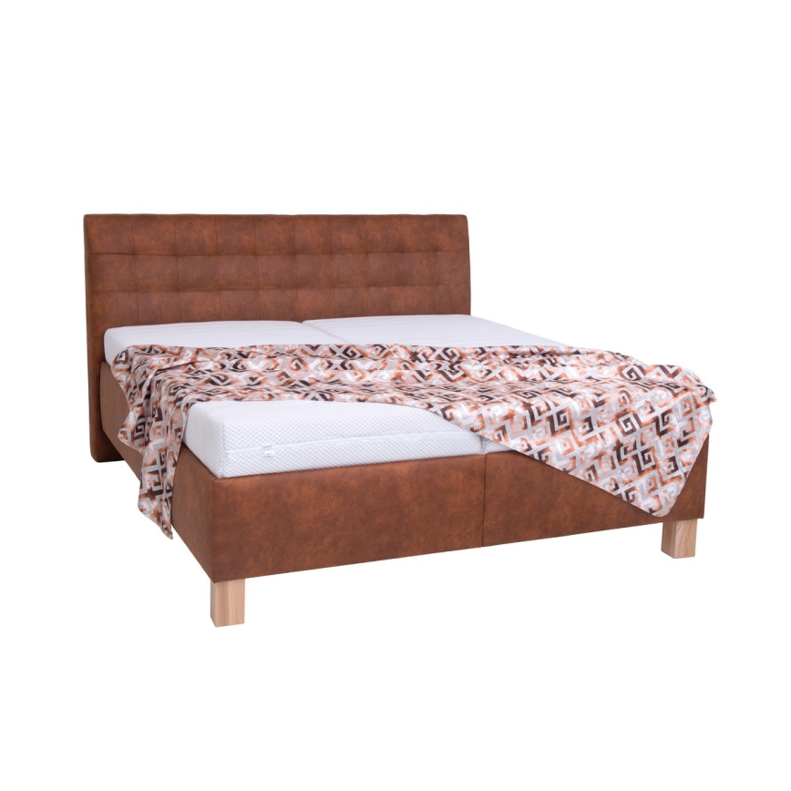 Cama tapizada con espacio de almacenamiento sin colchón VIOLET 180x200 cm coñac marrón