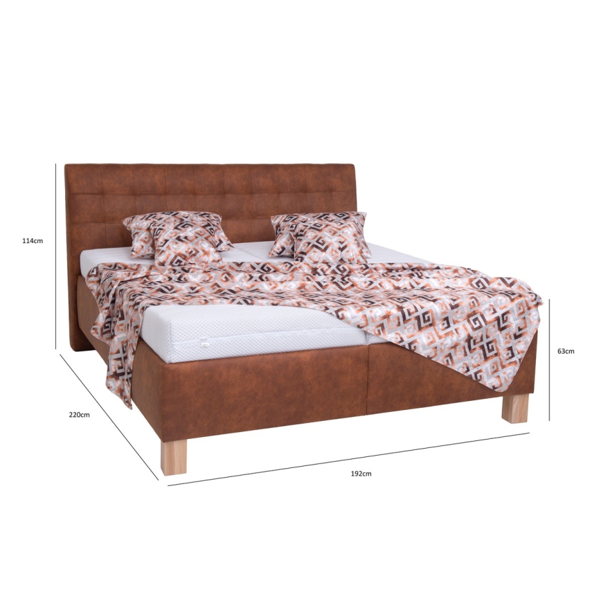 Cama tapizada con espacio de almacenamiento sin colchón VIOLET 180x200 cm coñac marrón