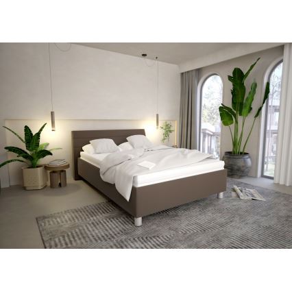 Cama tapizada con espacio de almacenamiento y colchón DALMA 140x200 cm gris/marrón