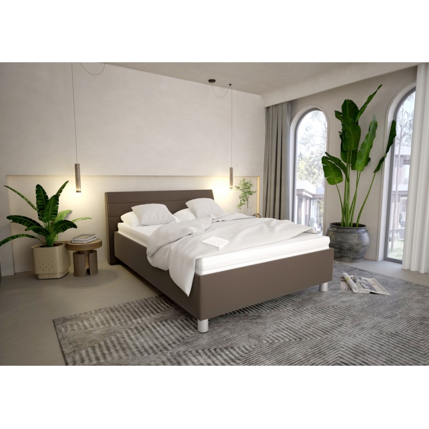 Cama tapizada con espacio de almacenamiento y colchón DALMA 140x200 cm gris/marrón
