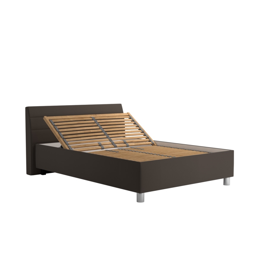 Cama tapizada con espacio de almacenamiento y colchón DALMA 140x200 cm gris/marrón