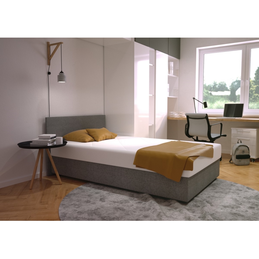 Cama tapizada con espacio de almacenamiento y colchón DARIA 120x200 cm gris